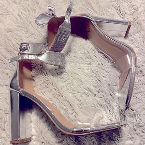 Silver and rhinestone block heels.  Size 7.5.